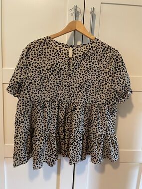 Leopard Print Ruffle Tiered Top - Black on Tan